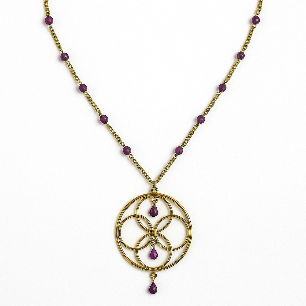 Vintage Avon Gold Pendant Necklace with Purple Beads